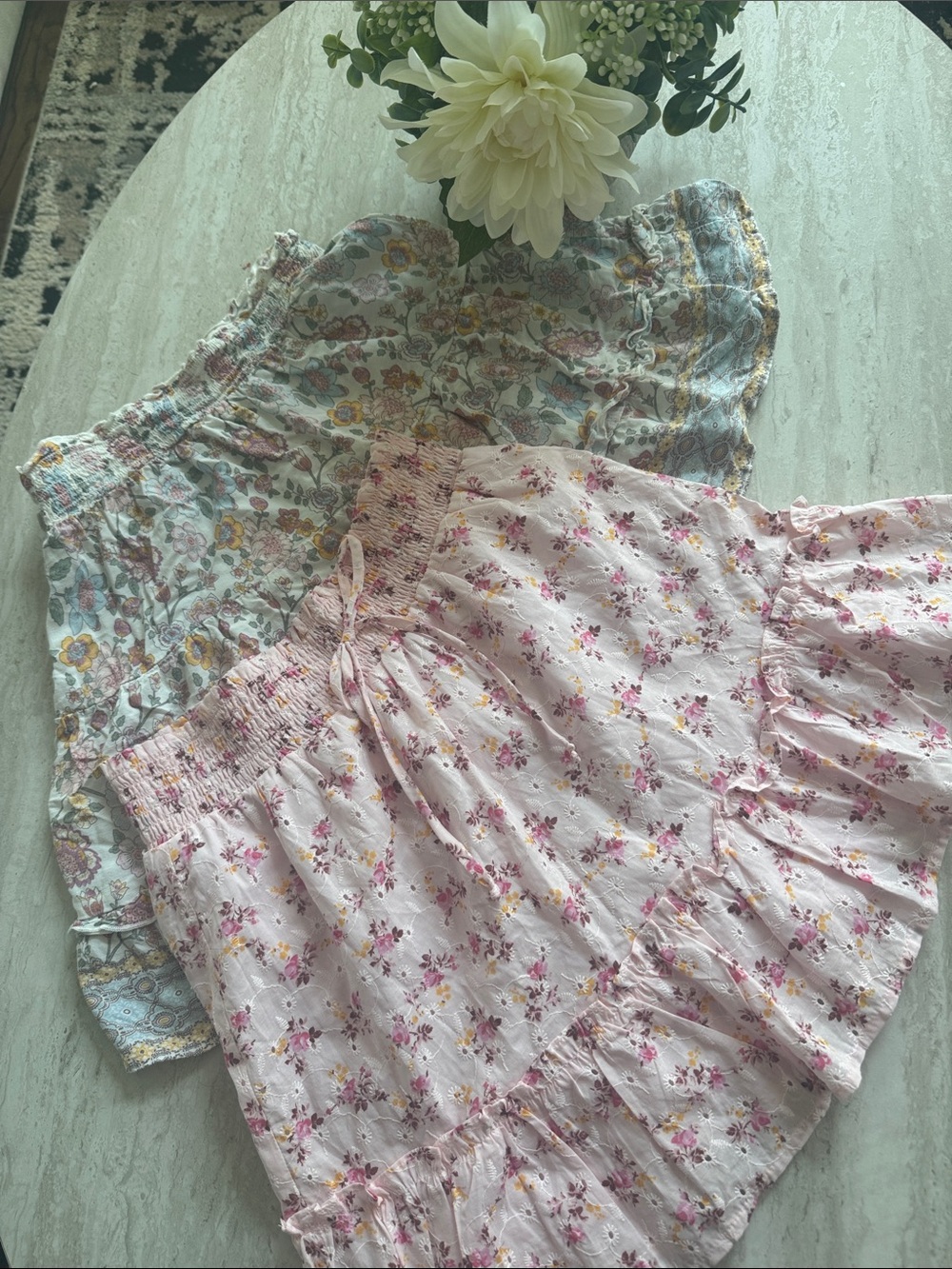 Floral Pink Smocked Tiered Mini Skirt - Women's